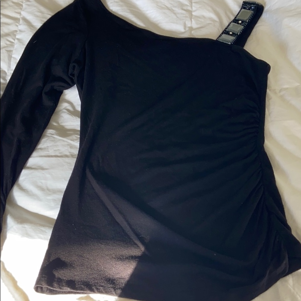 One sleeve black dress shirt